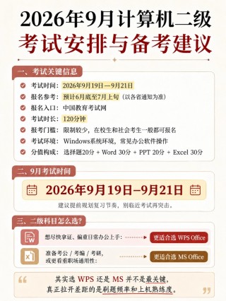 2026年9月计算机二级MS Office完整指南｜报考安排+科目选择+备考提分+证件照避坑