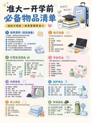 准大一开学必备物品清单｜8大类行李+新生证件照全套准备指南