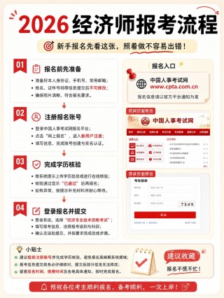 2026初中级经济师｜完整6步报考指南｜账号注册｜学历核验｜证件照｜填报｜承诺缴费全流程