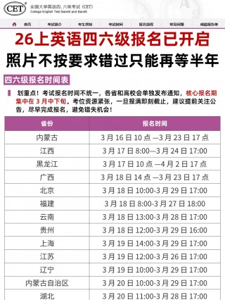 2026上半年四六级报名全攻略： 各省时间表、照片处理与避坑指南
