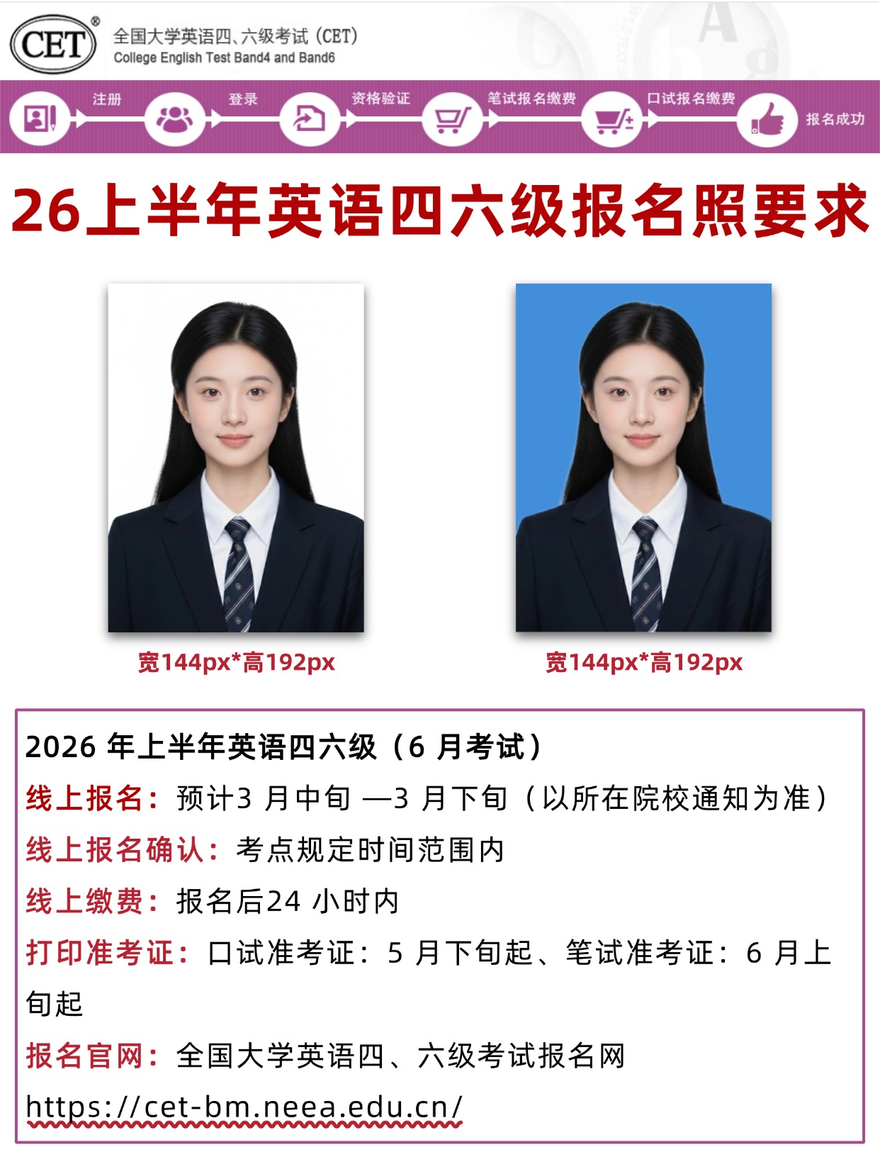 2026上半年英语四六级报名照要求及制作教程