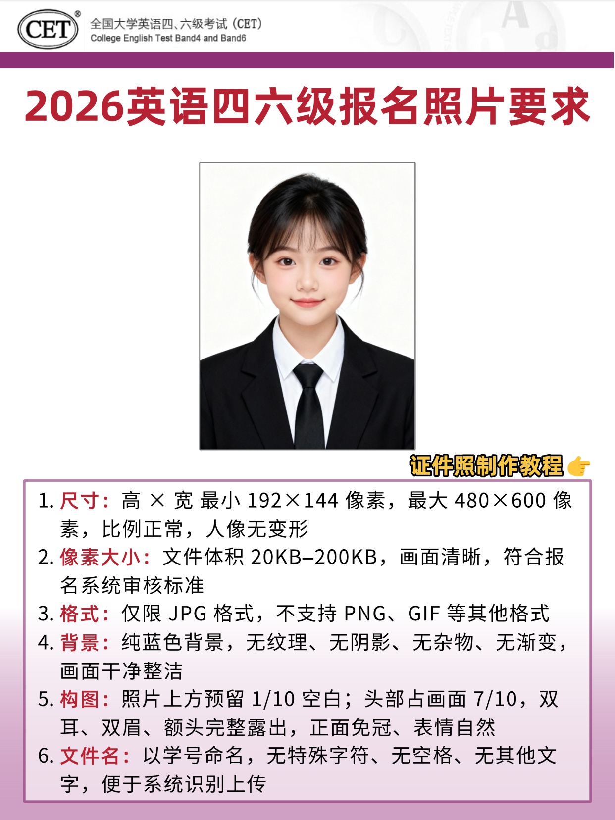 2026四六级报名照官方要求