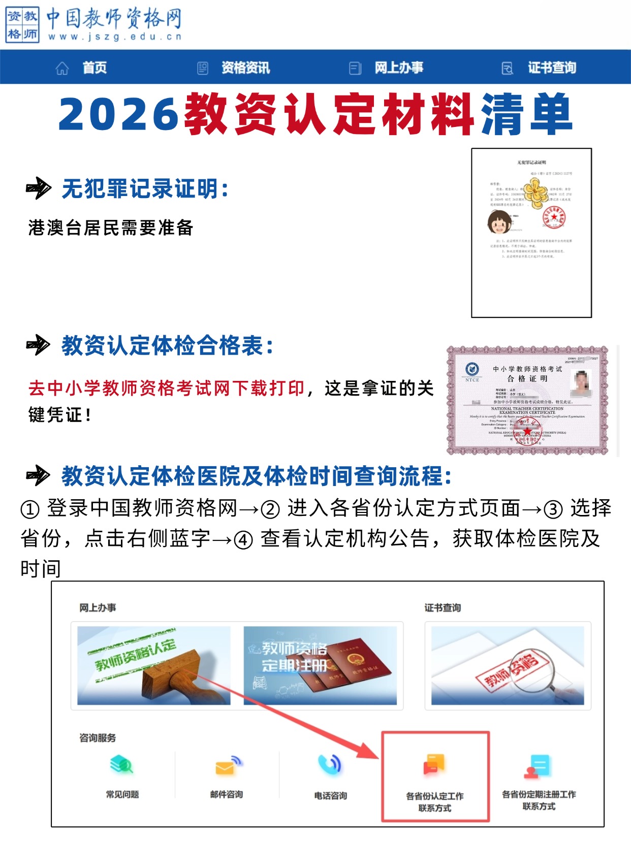 教资认定特殊材料+体检流程