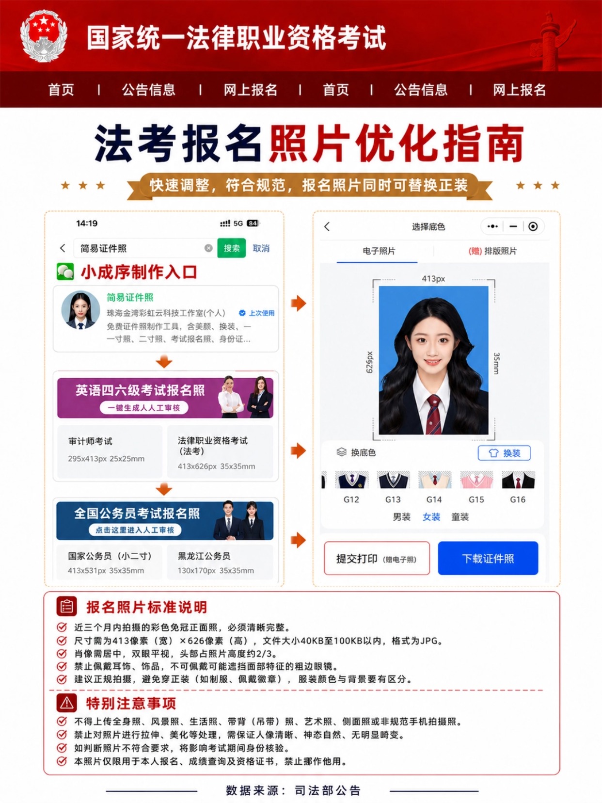 法考报名证件照官方全规范｜制作+避坑指南