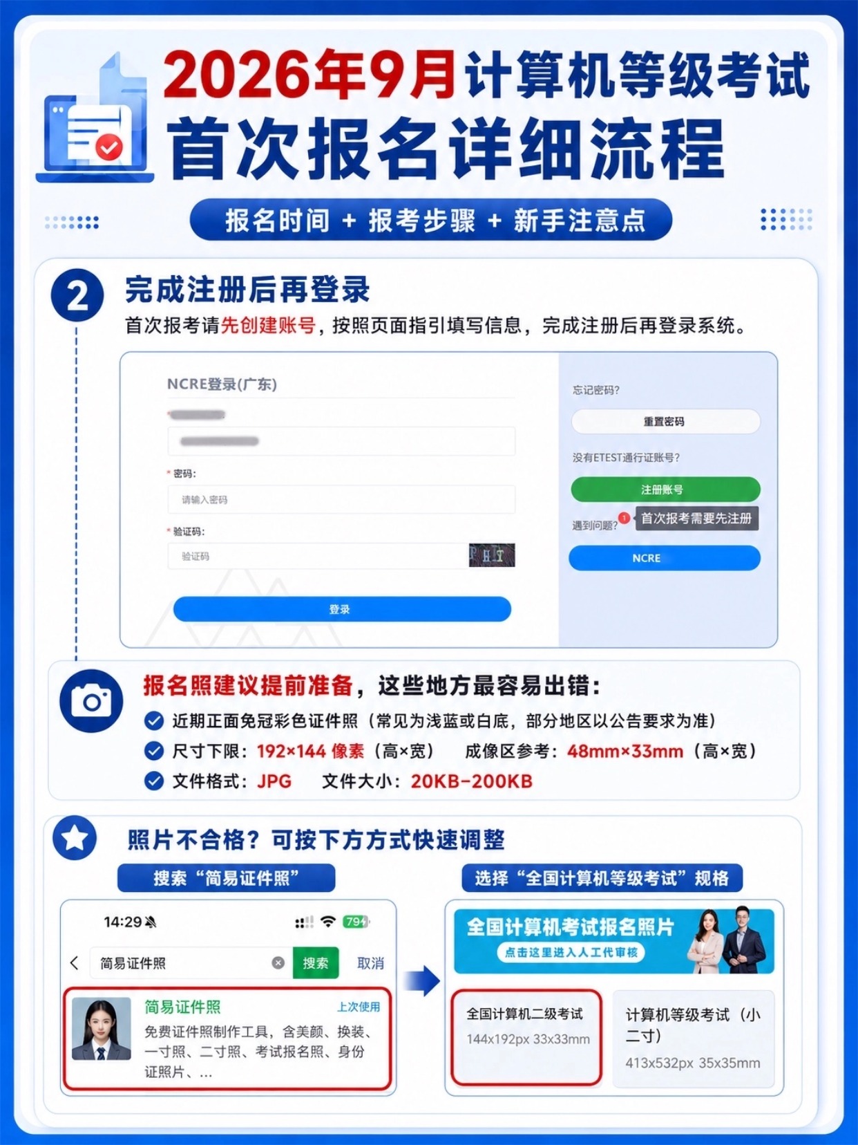 2026年9月计算机等级考试|首次报名完整图文流程+照片规范+新手避坑