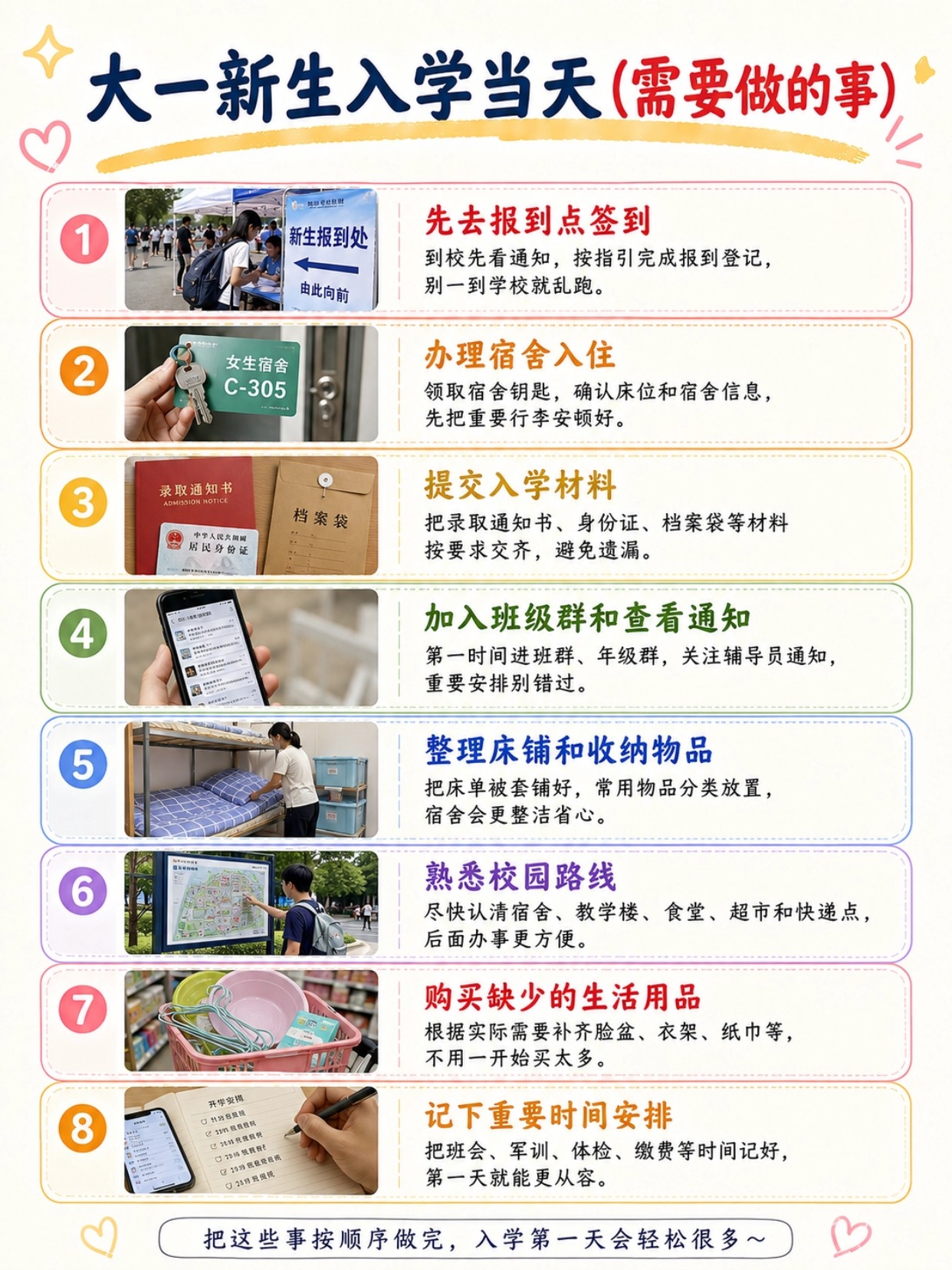 准大一新生完整入学攻略|必备资料+宿舍好物+证件照制作+避坑指南+报到当日流程