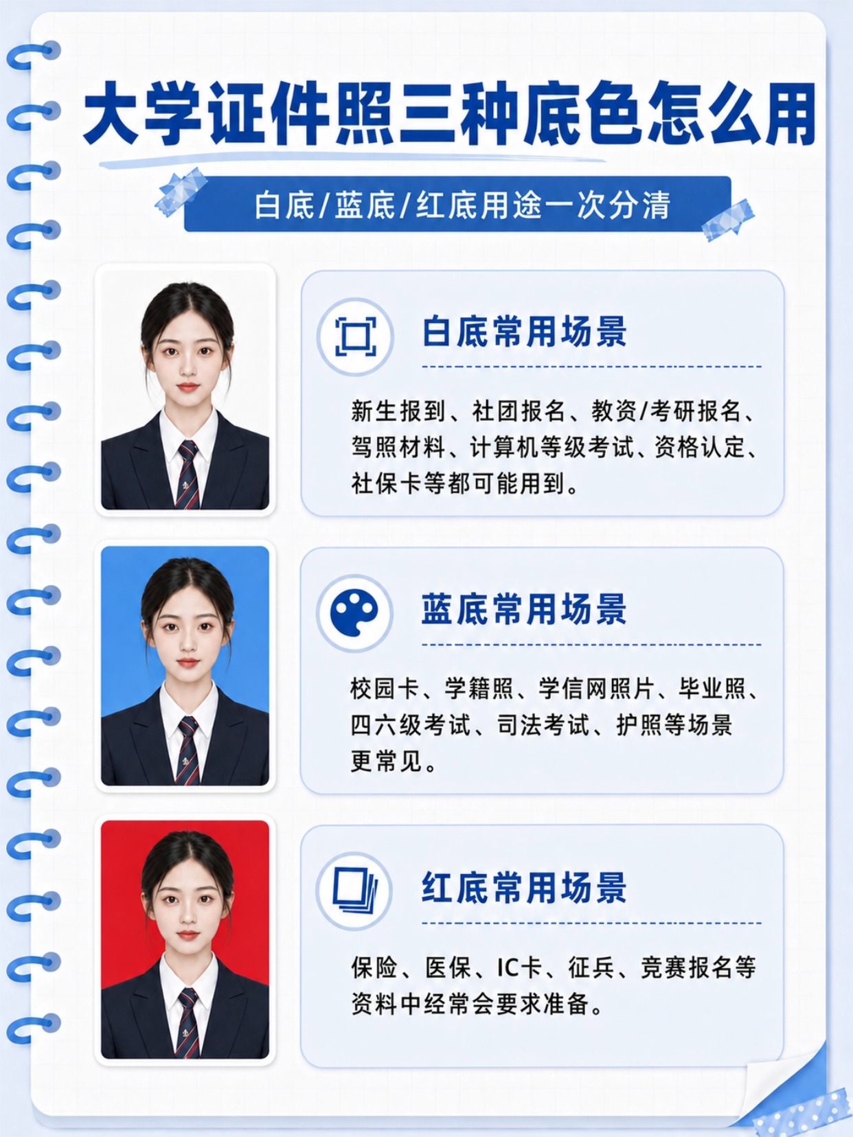 准大一新生证件照完整准备攻略|三色底色用途+尺寸数量+手机一键制作教程