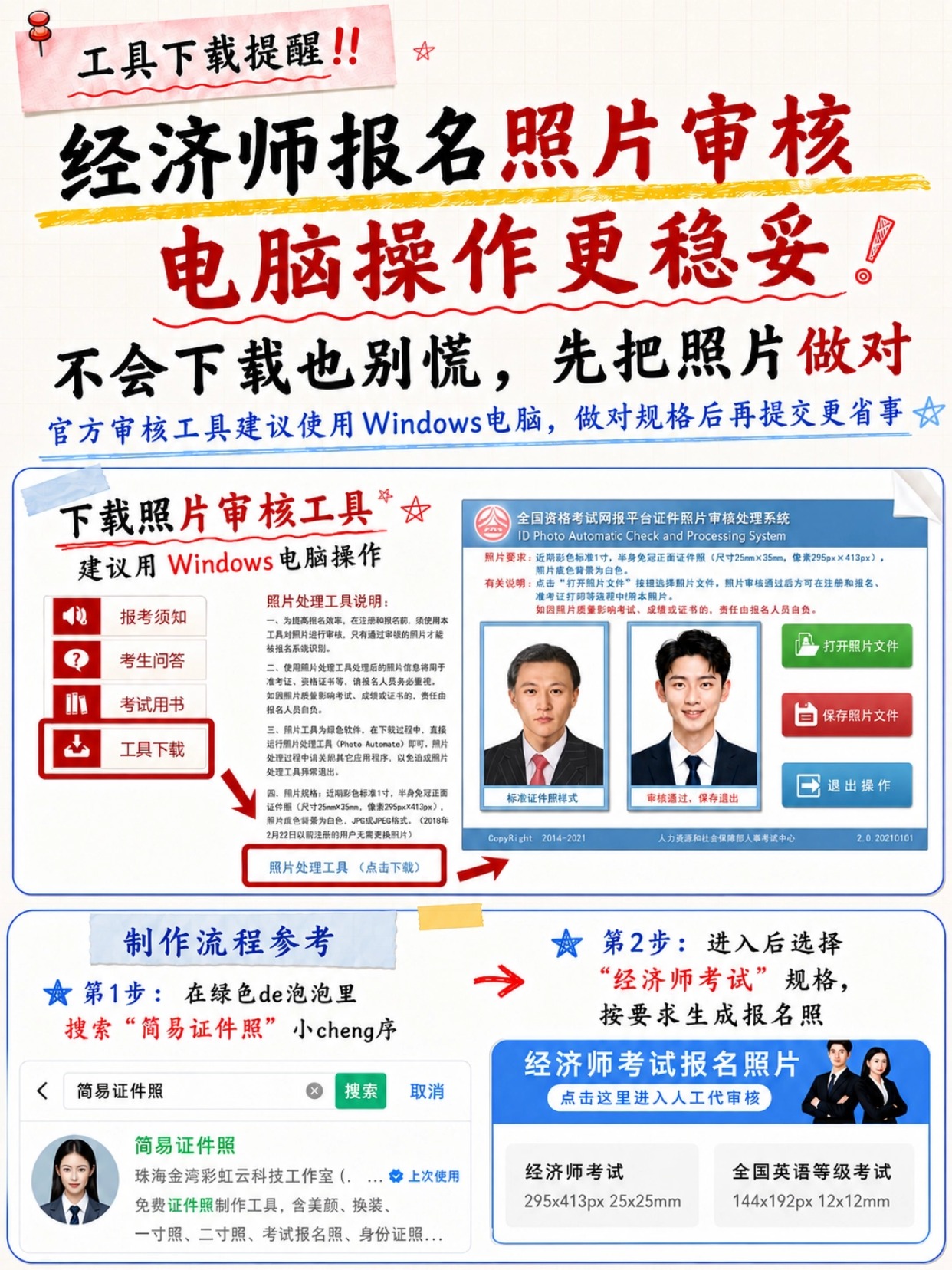 2026经济师报名照片全套指南|官方先审后传规则+尺寸底色+审核工具+上传失败解决办法
