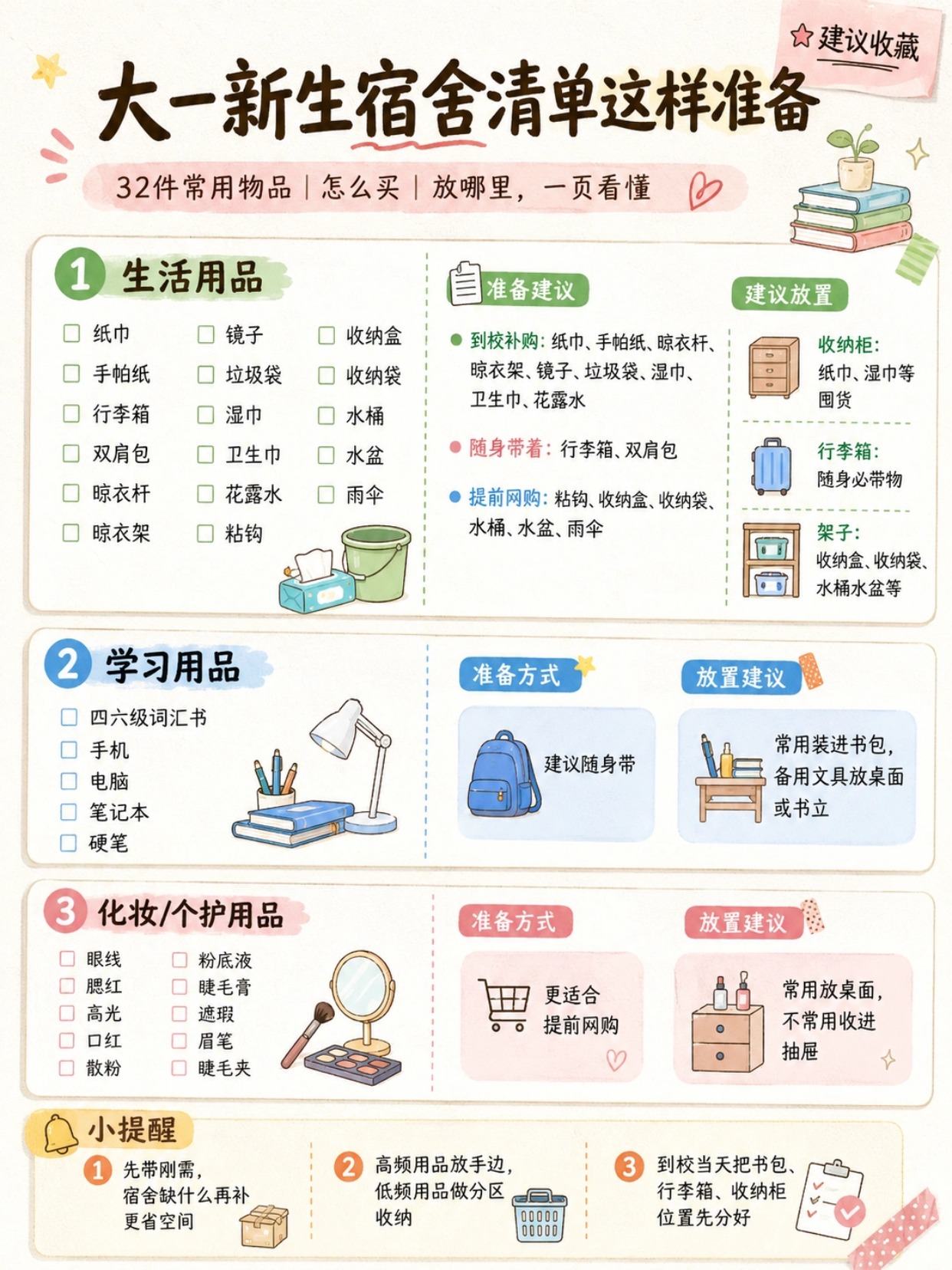 准大一新生宿舍入住全攻略|收纳布局+99件必备清单+证件照准备指南