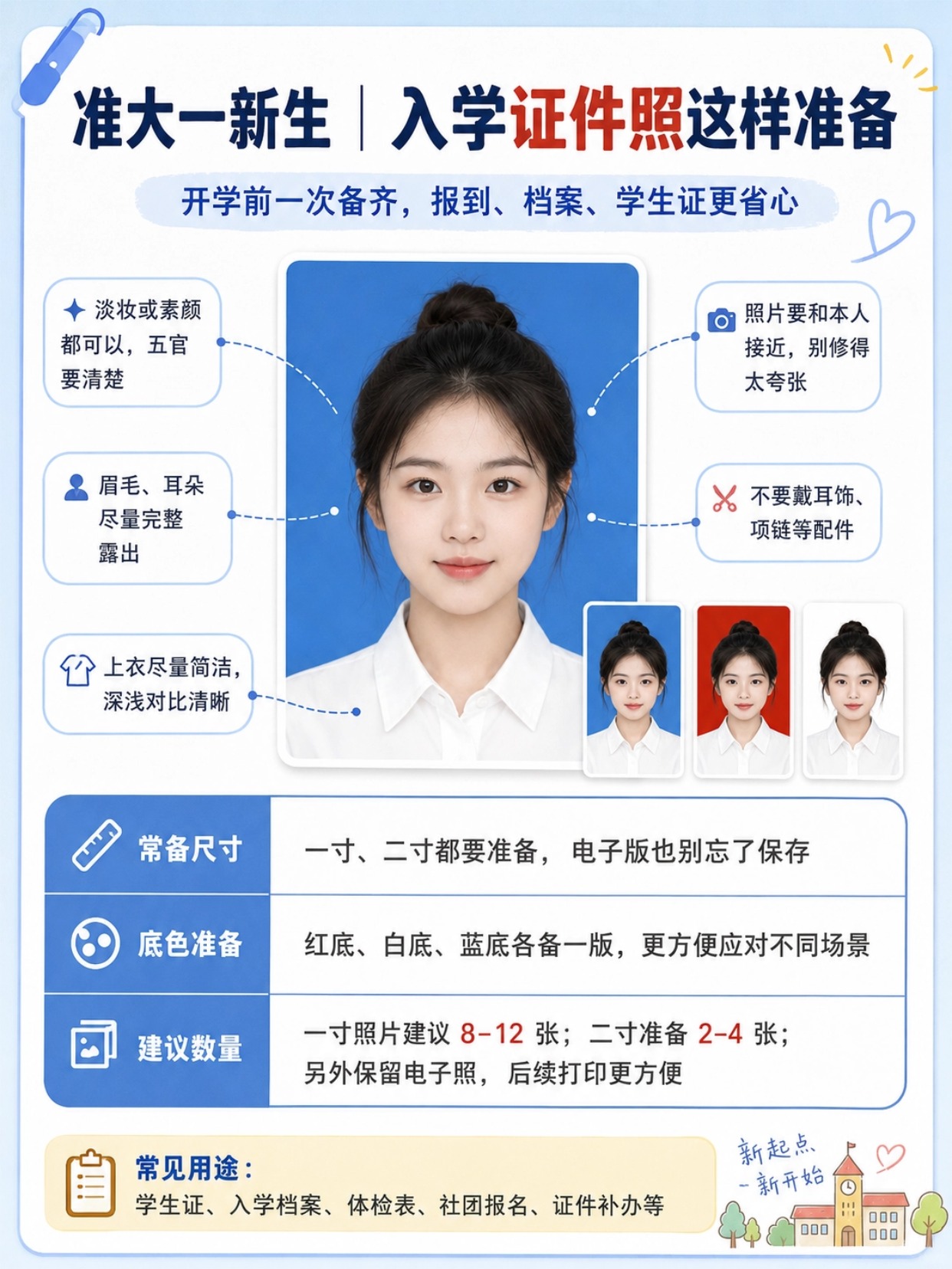 准大一新生入学证件照全攻略|三色底色用途|尺寸规格|拍摄规范|手机制作教程