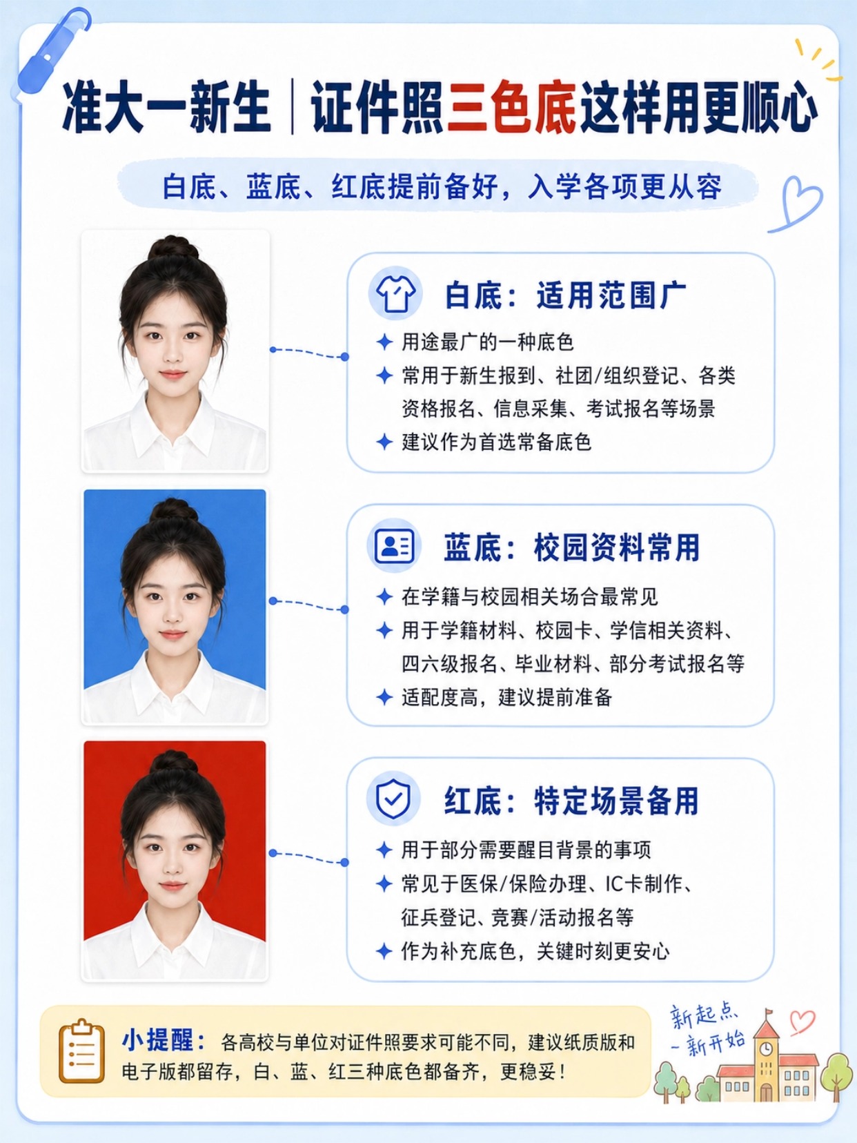 准大一新生入学证件照全攻略|三色底色用途|尺寸规格|拍摄规范|手机制作教程