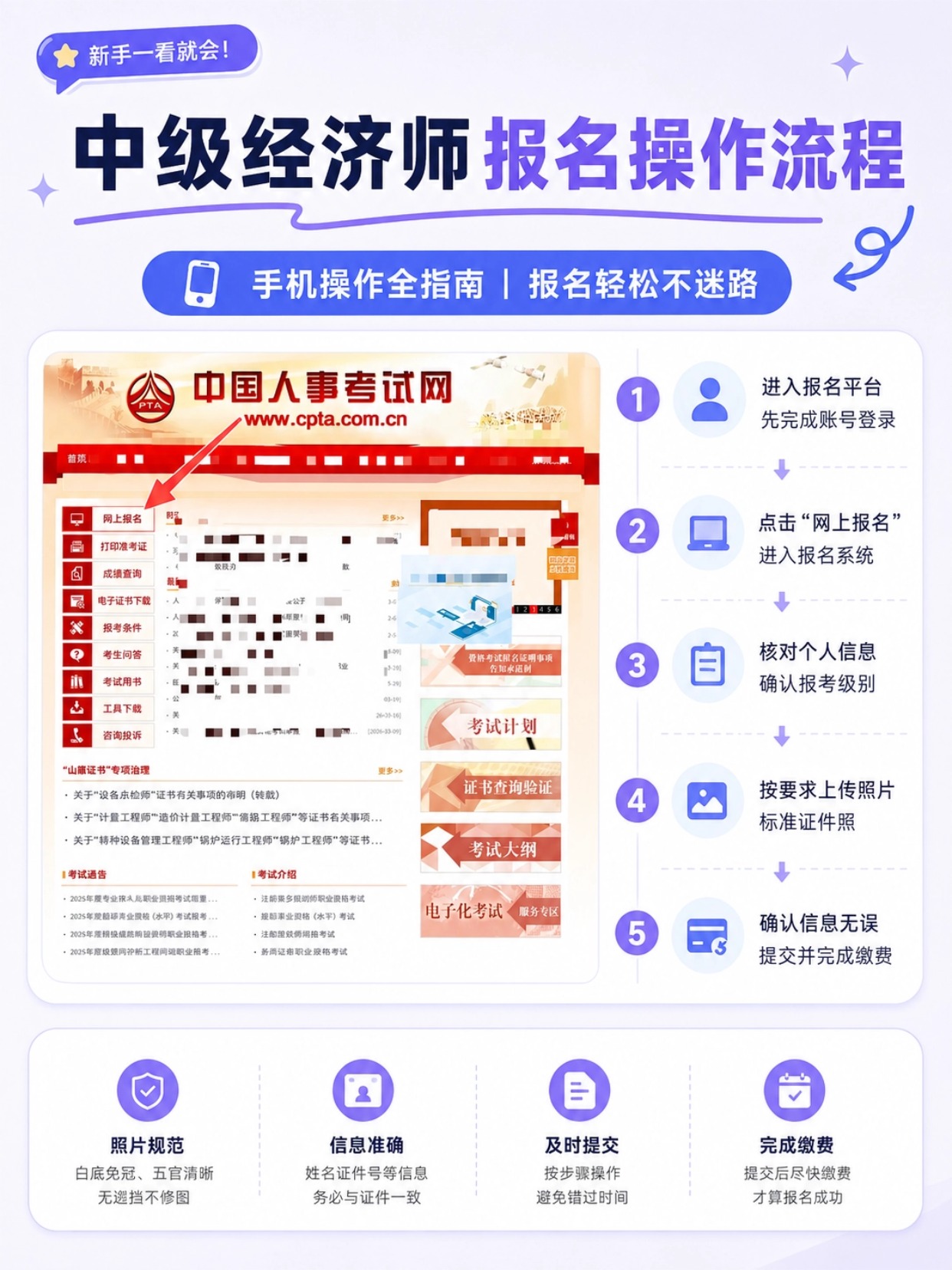 2026中级经济师手机端报名完整指南|账号注册登录+证件照制作上传全步骤