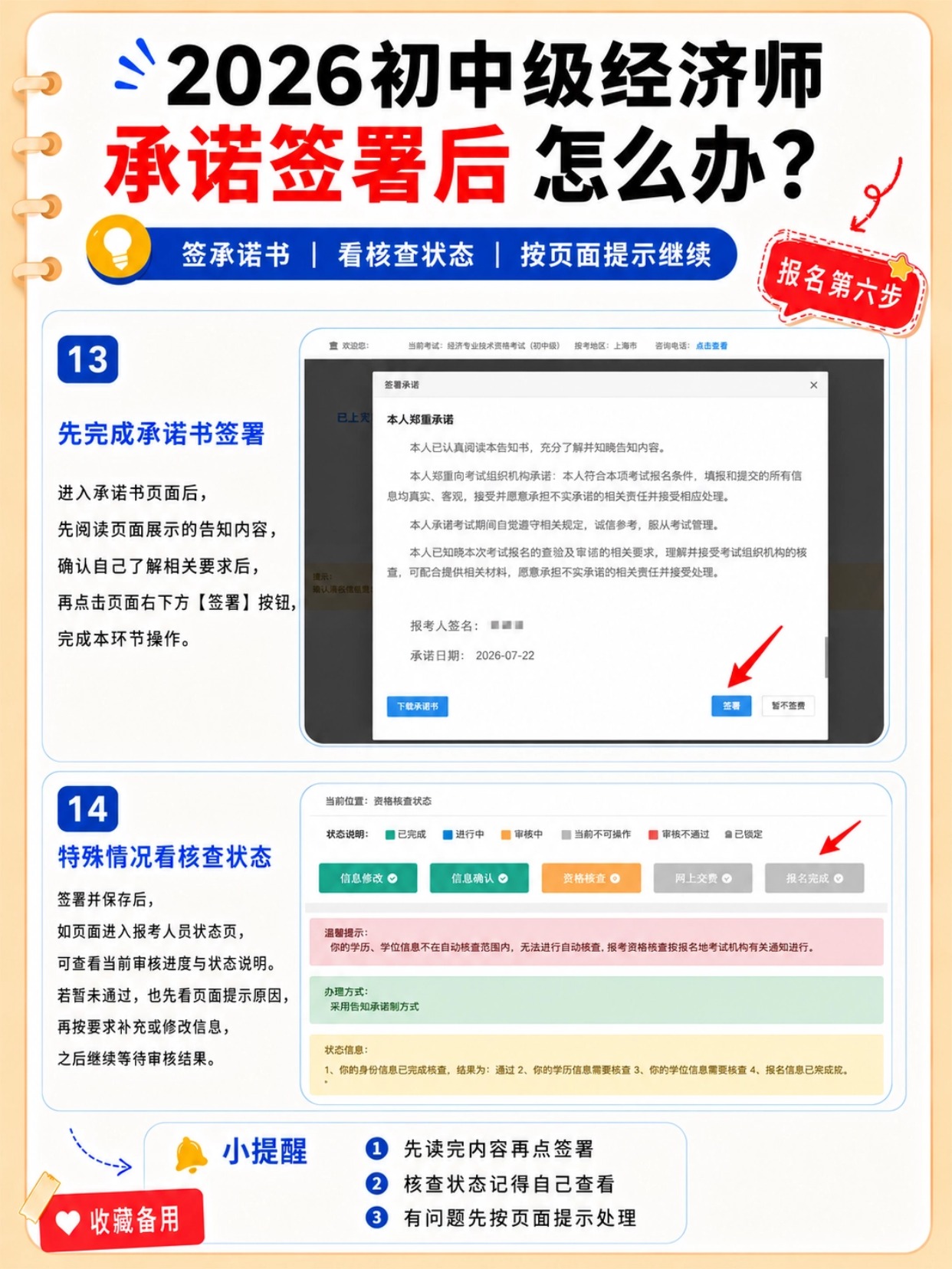 2026初中级经济师报名完整六步教程|入口登录、填报资料、照片制作、承诺签署、资格核查全图解