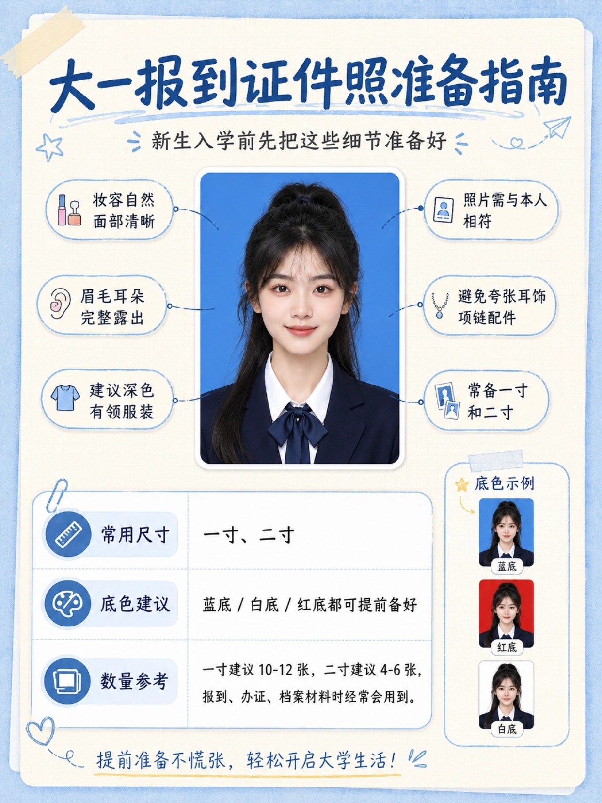 大一新生入学证件照全攻略｜妆容穿搭、三色底色用途、全部尺寸、手机制作完整指南