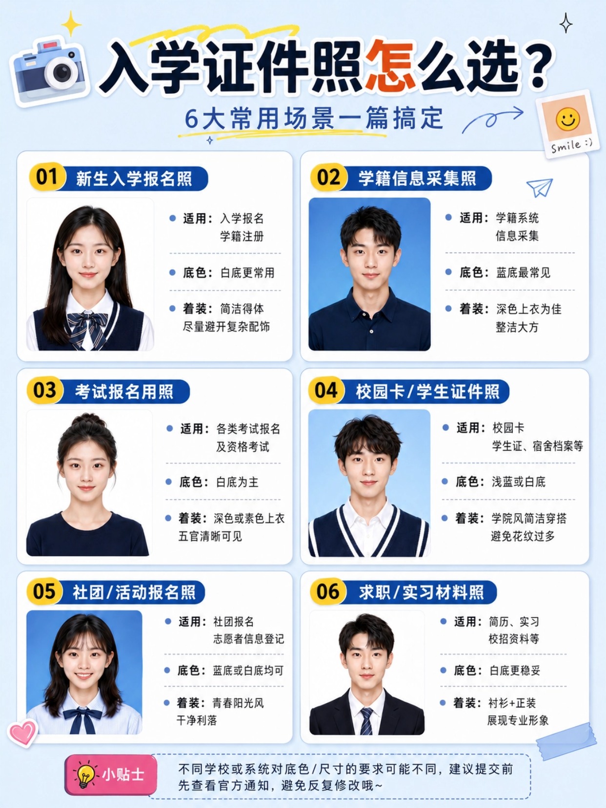 大学入学证件照完整指南|6大使用场景、拍照妆容规范、全尺寸参数、手机一键制作教程