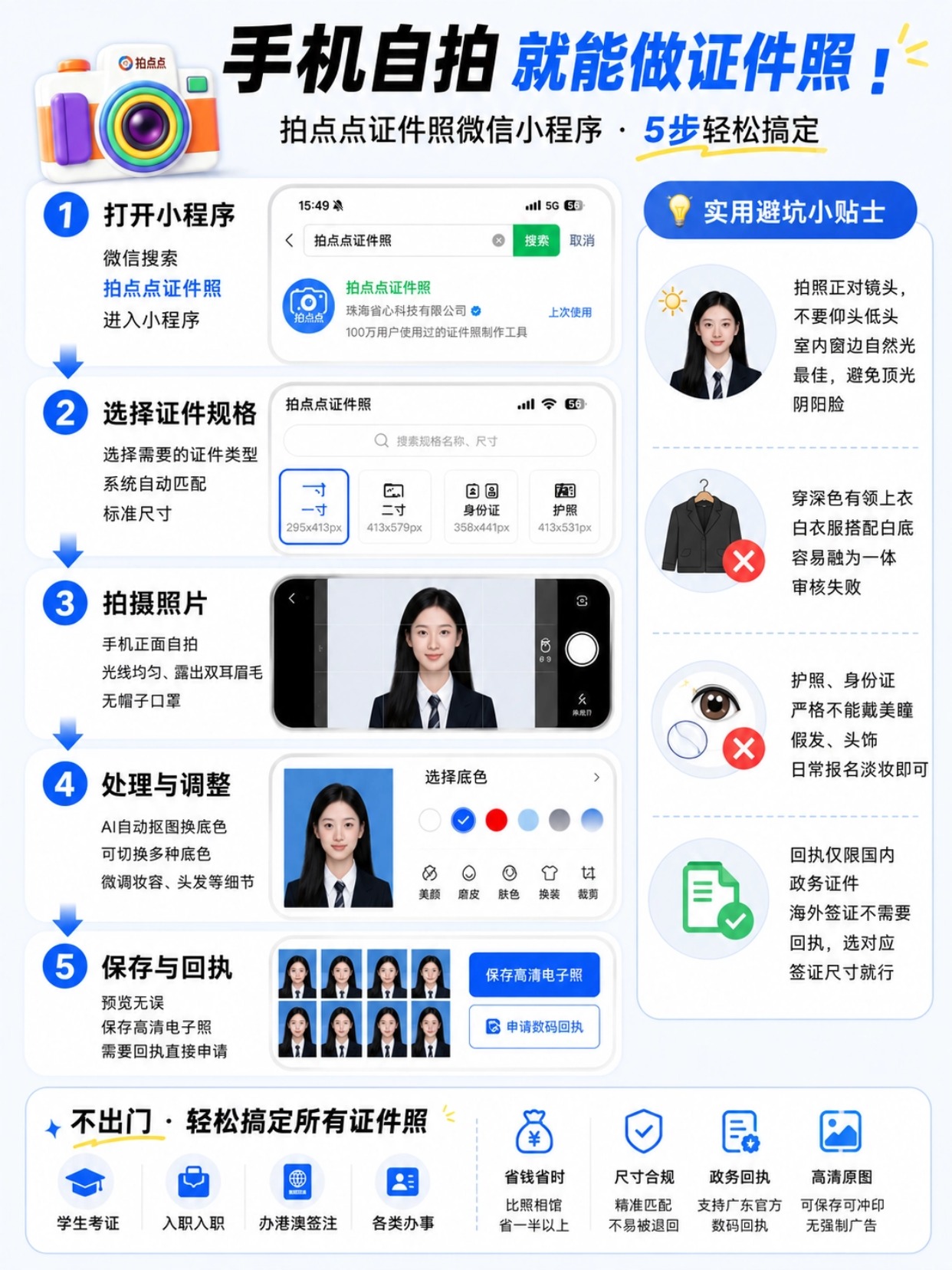 不用跑照相馆！手机自拍制作证件照全教程｜拍点点证件照功能+五步操作+避坑指南