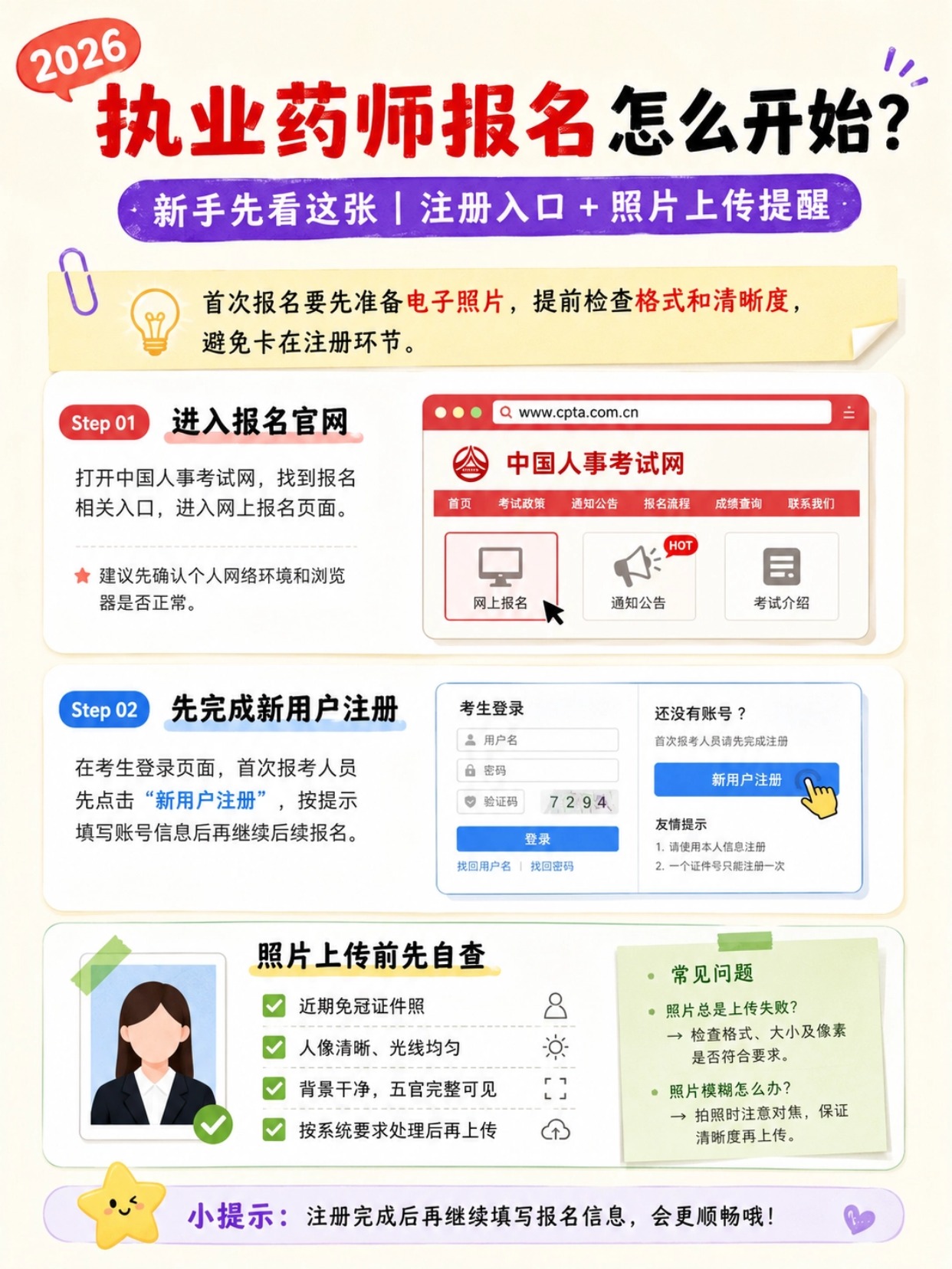 2026执业药师完整报名分步指南|注册、照片、填报全细节拆解