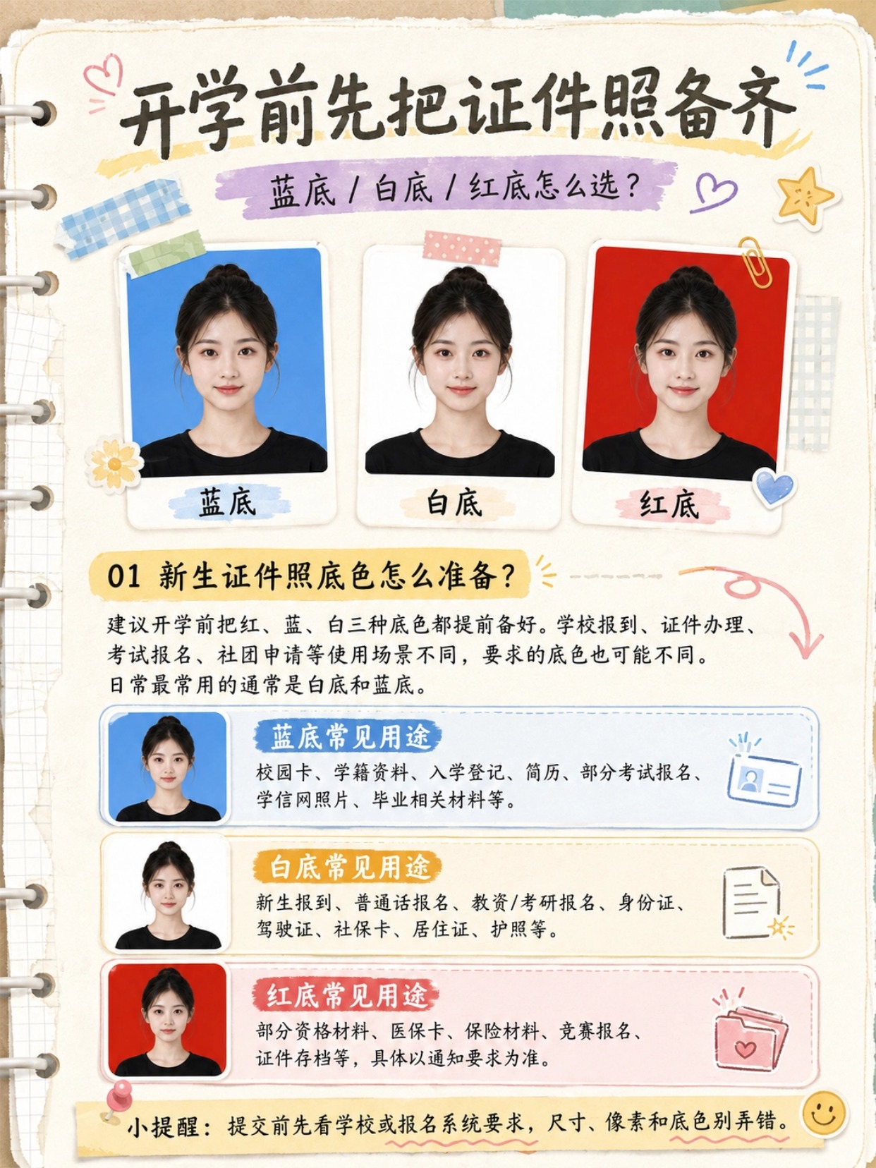 2026大学新生证件照全攻略｜底色选择‑尺寸规格‑拍摄标准‑新生干货建议