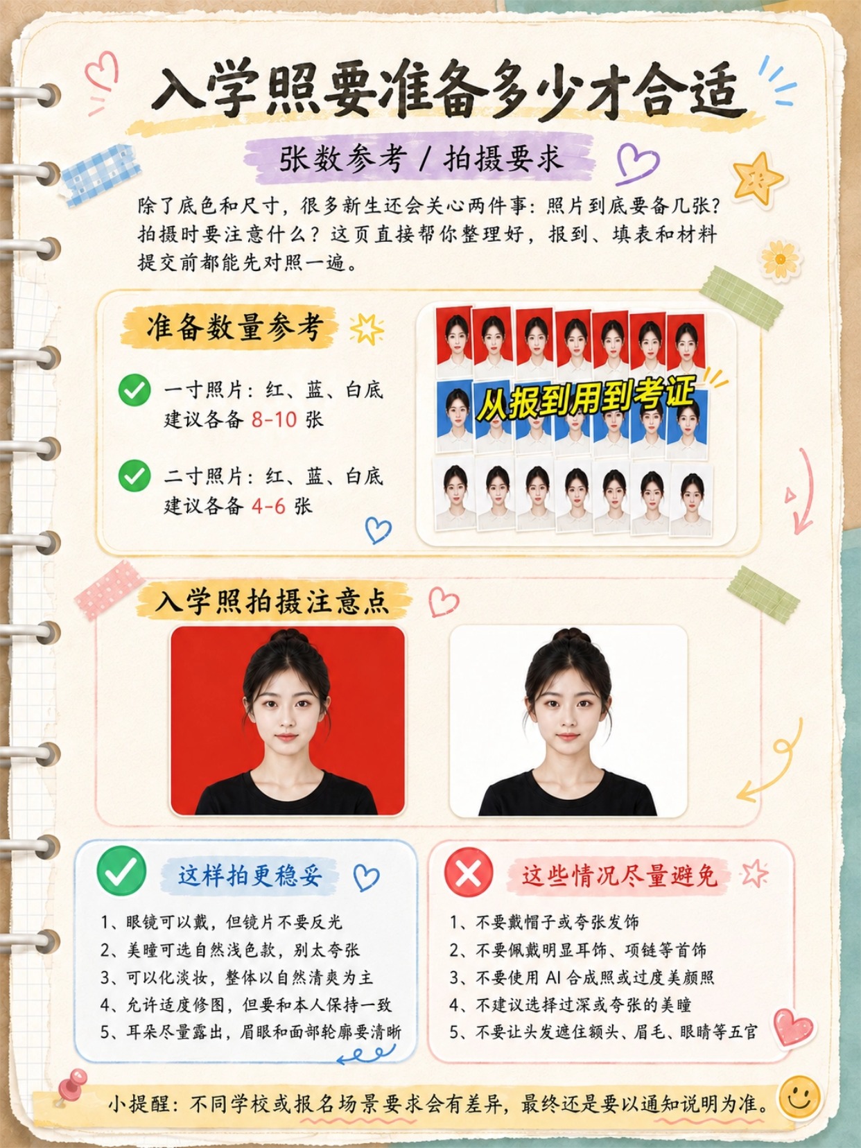 2026大学新生证件照全攻略｜底色选择‑尺寸规格‑拍摄标准‑新生干货建议