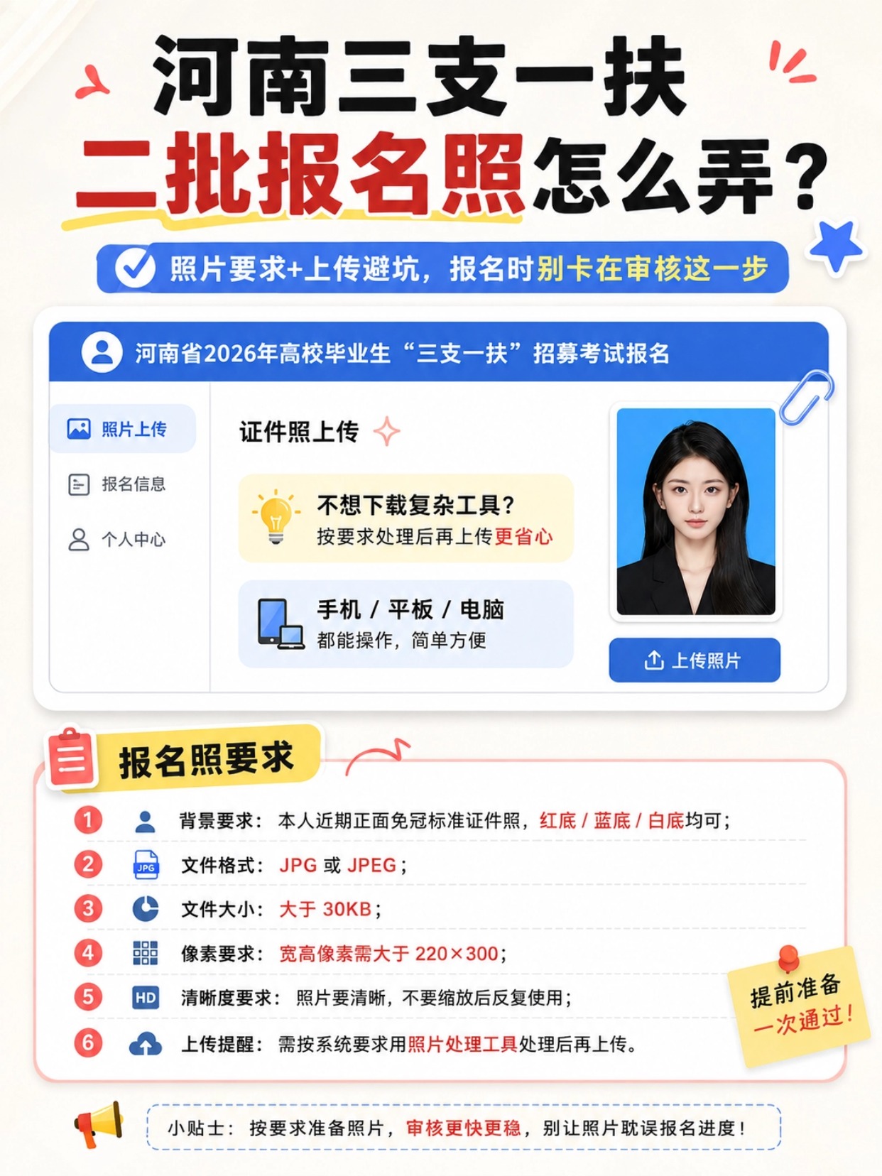 2026河南三支一扶二批报名保姆级攻略|照片制作+信息填写避坑大全