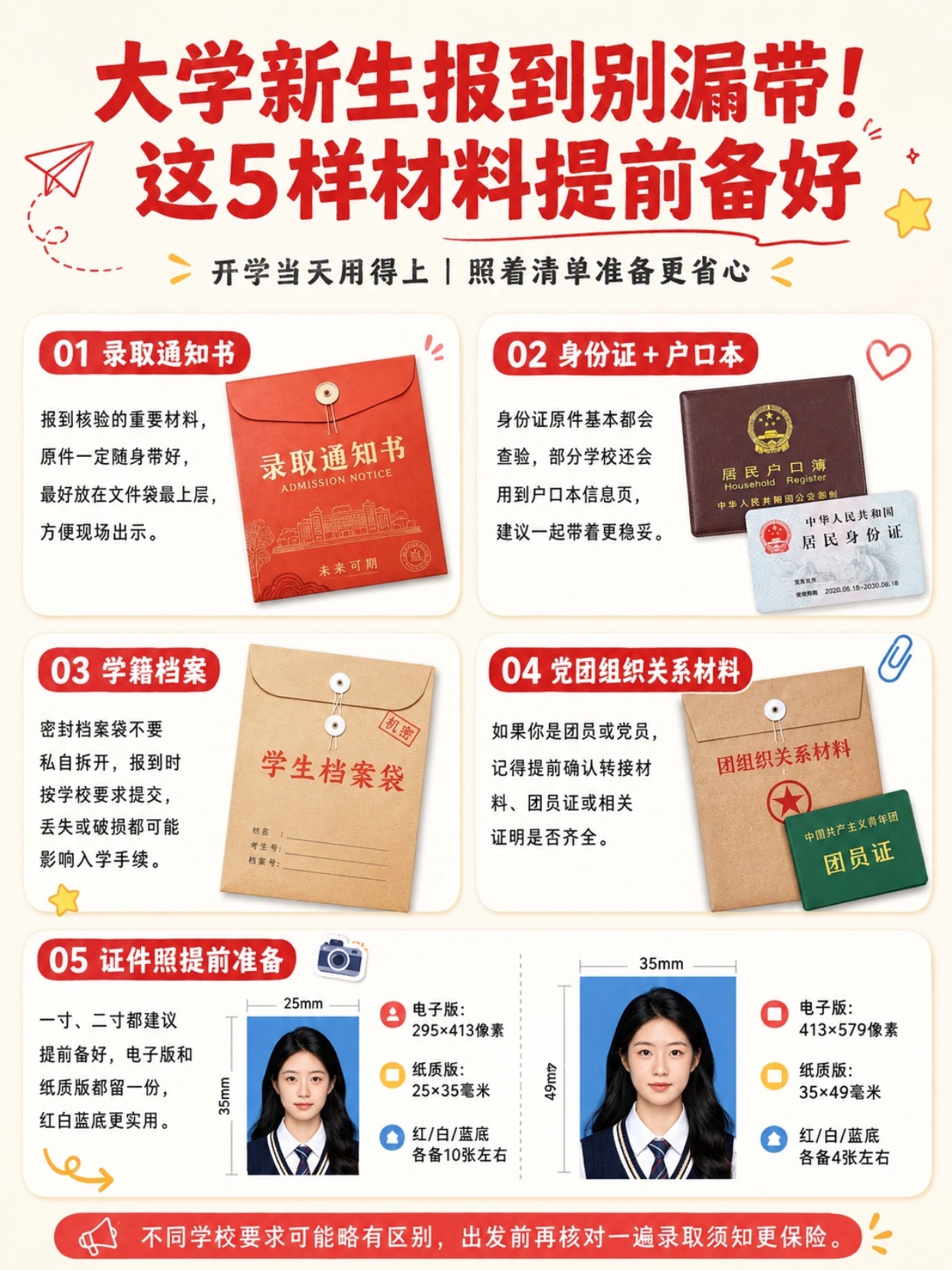 2026大学新生报到需要准备什么？录取通知书、证件照尺寸及开学清单一次看懂