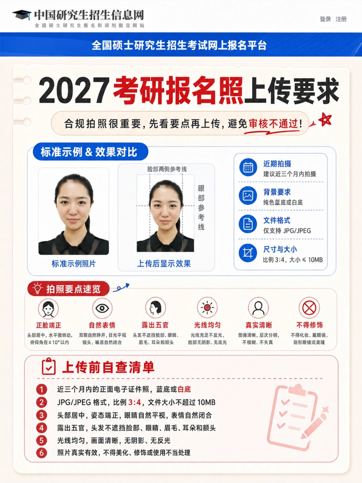 2027考研报名照要求整理：网上确认证件照尺寸、审核不过原因和手机制作流程