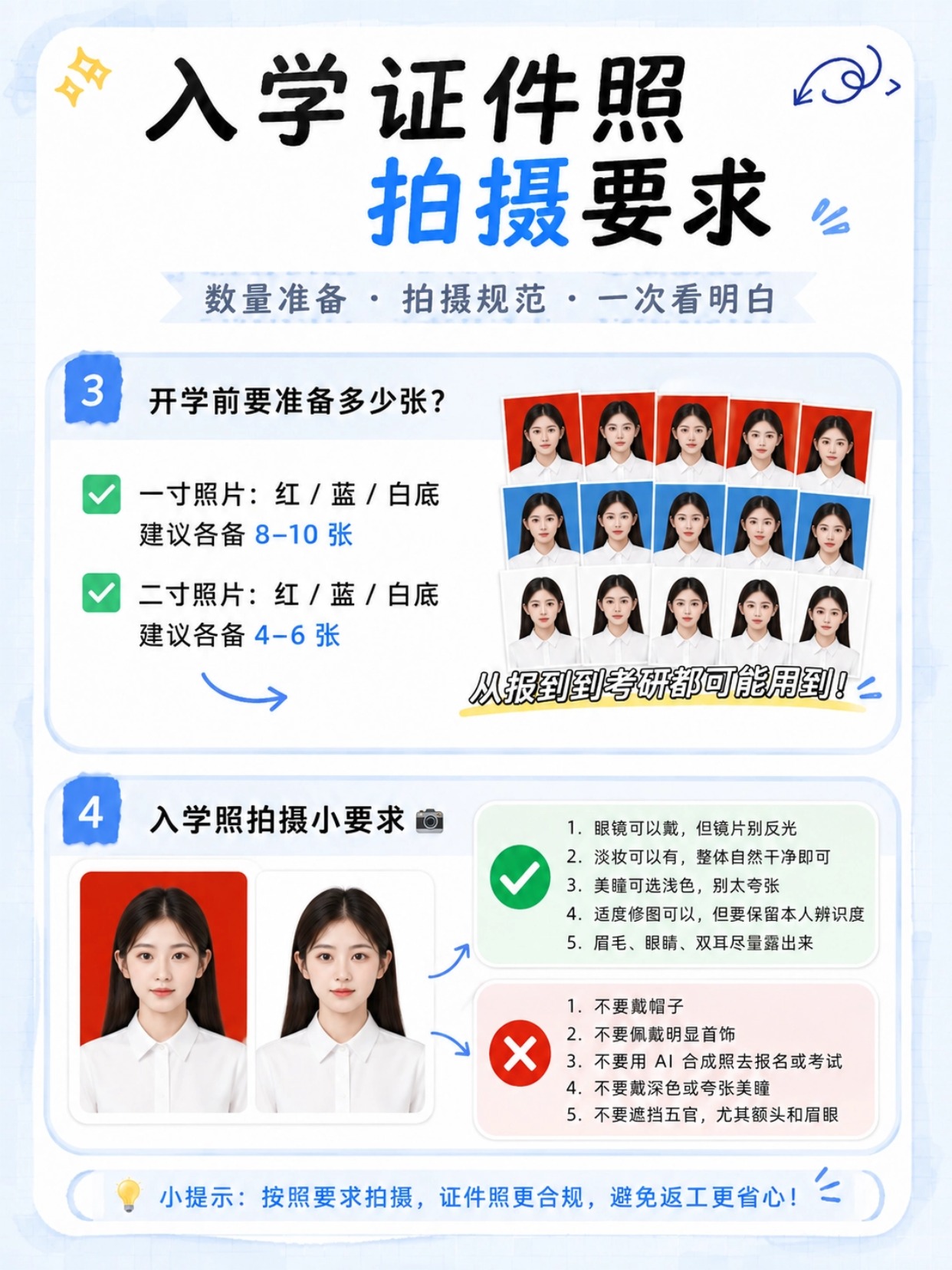 2026准大学新生入学证件照全解析:底色、尺寸、数量、制作流程一次看懂