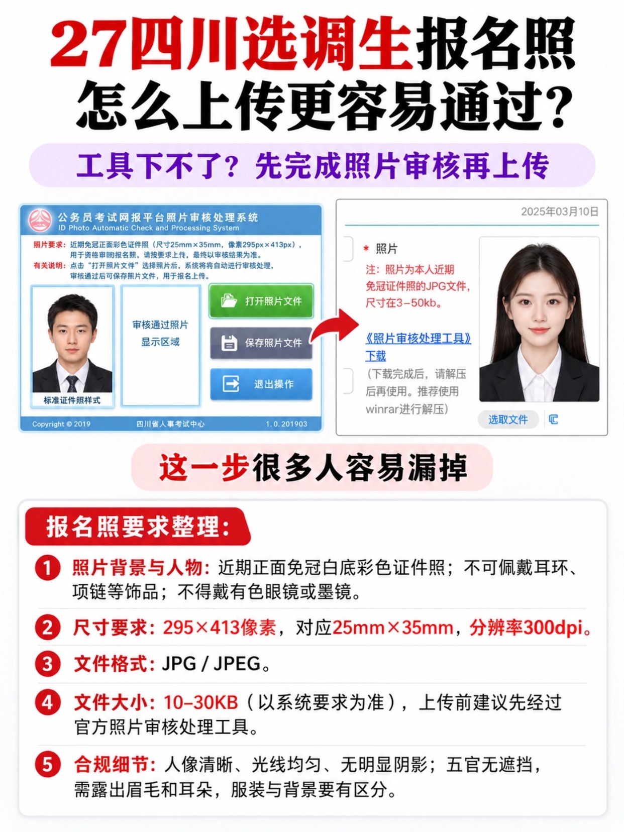 2027四川选调生报名照上传要求,白底证件照标准