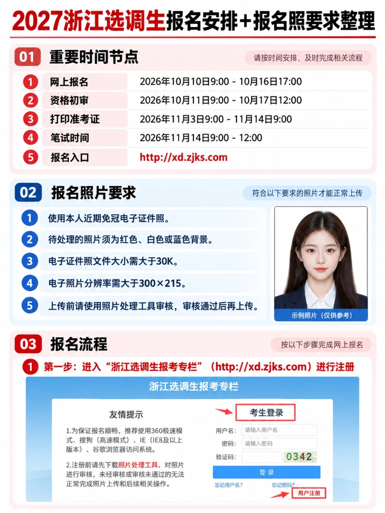 2027浙江选调生报名安排和报名照片要求