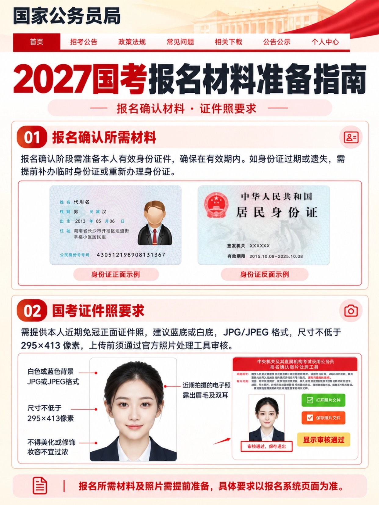 国考报名确认材料、国考证件照官方要求