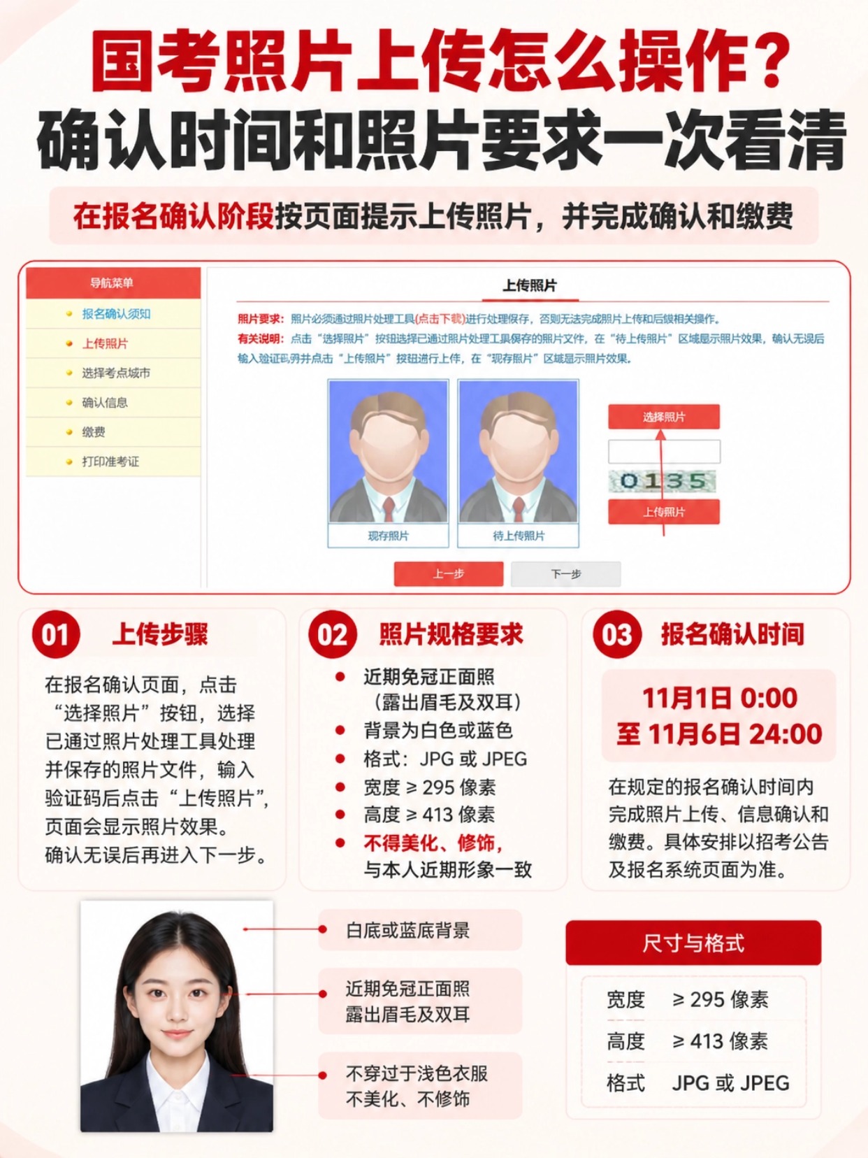 国考照片上传操作步骤、国考照片参数规格
